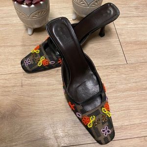 Fendi square toe monogram beaded mules